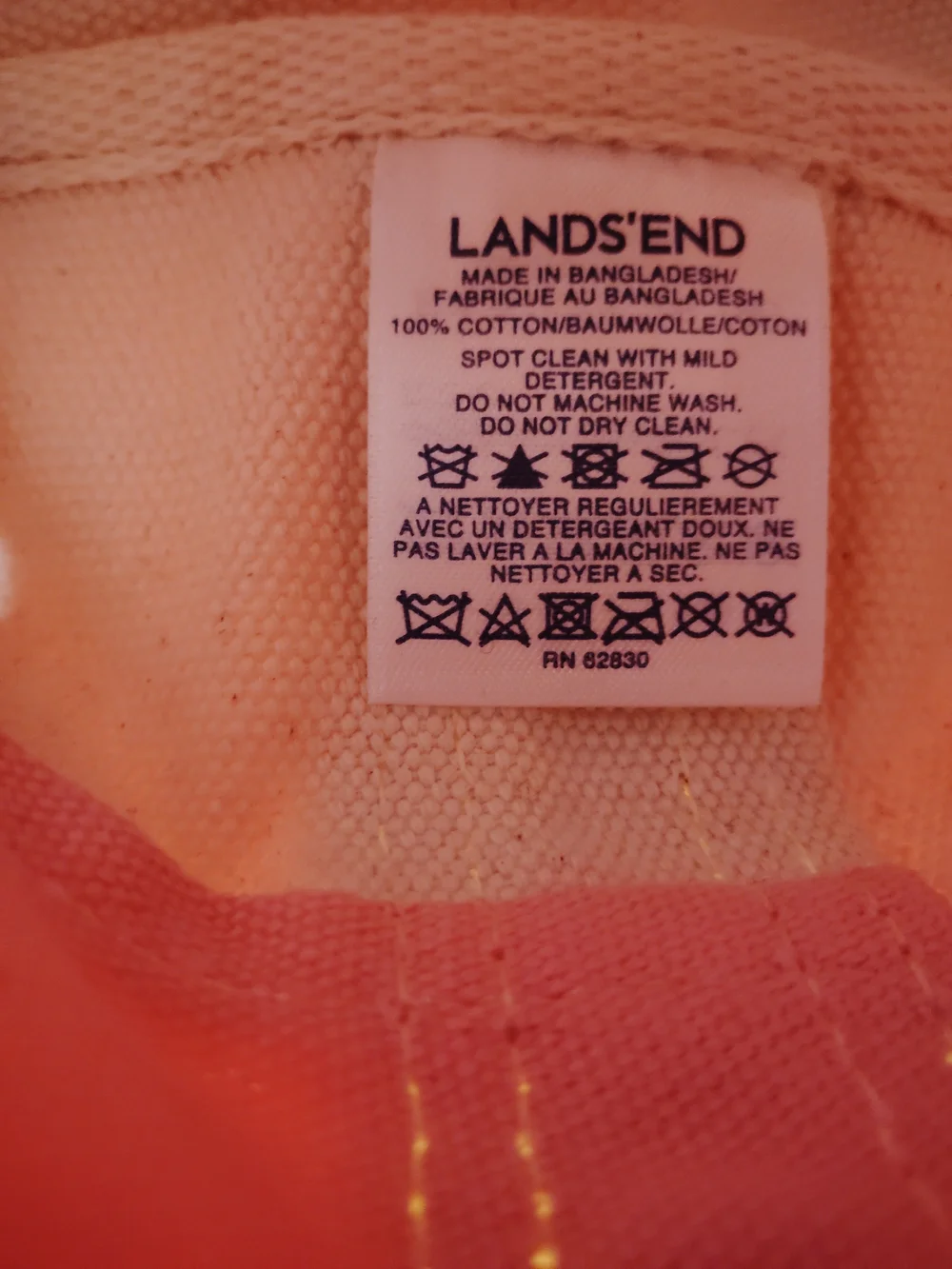 Lands' End Cream and Pink Shoulder Tote Bag with  Charms &Heart Ribbon Motif
